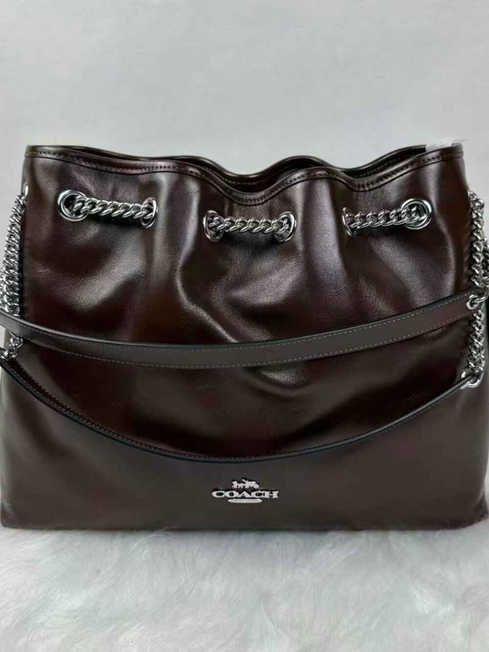 Coach Evelyn Shoulder Bag In Leather/Silver/Maple CCZ79 NWT